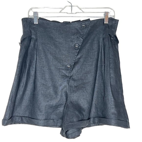 Anthropologie Eva Franco Black Linen Cropped Top & Shorts 2 Piece Set Size 12 - Picture 8 of 16